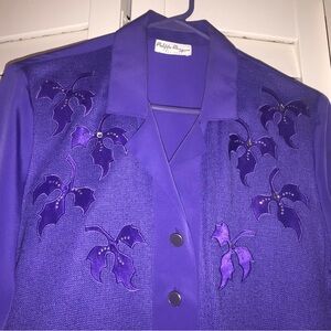 DESIGNER Philippe Marquee Deep ROYAL Purple Embellished Women's Top MEDIUM